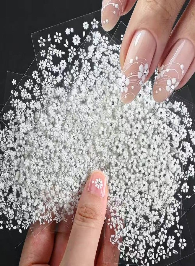 SPLOCUDU White Flower Nail Art Stickers White Flower with Rhinestones Nail Decals 3D Self Adhesive Nail Stickers Nail Art Designs Flowers Sticker for Nails Decorations 30 Sheets - Image 2